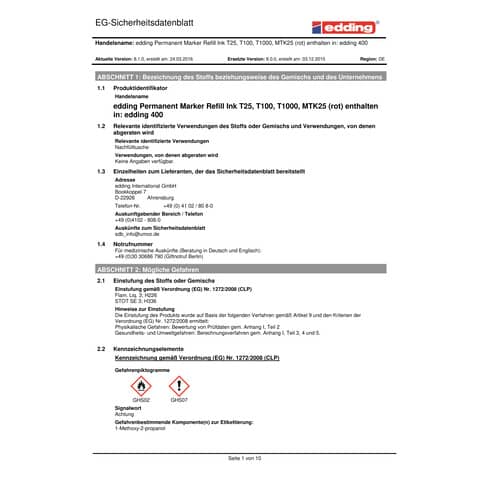 Marcatore permanente edding 400 punta conica 1 mm rosso E-400 002